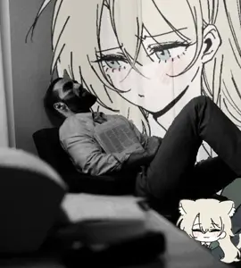 gigachad, malfoid, almost full body, anime, anime girl, beard, blonde hair, closed eyes, closed mouth, clothes