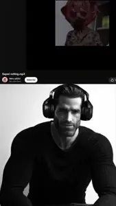 gigachad, sayori, almost full body, animal, audio, beard, black and white, black eyes, black hair, bottom view