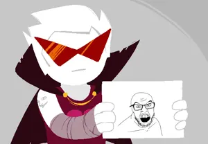 chud413, dirk strider, feraljak, 1soyjak, bandages, black eyes, cape, closed mouth, collar, collared cape