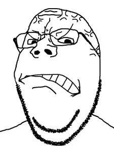 gapejak, wholesome soyjak, 1soyjak, angry, bald, black eyes, black glasses, chin, closed mouth, double chin