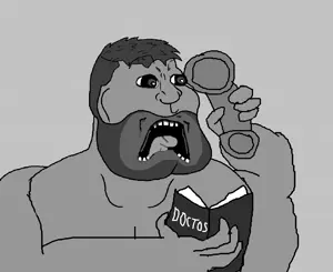 gigachad, meximutt, mexiaryan, doctos, 1soyjak, beard, black eyes, book, buff, gray background