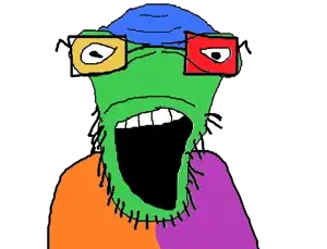 pastajak, unknown, colorjak, 1soyjak, bald, black eyes, front view, glasses, looking at you, multicolored skin