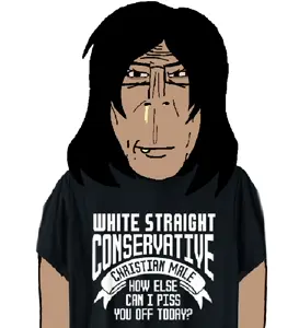 markiplier soyjak, euromutt, female euromutt, female markiplier, euromutt, 1soyjak, black eyes, black hair, black shirt, brown skin
