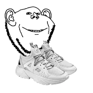 impish soyak ears, 1soyjak, bald, balenciaga, black eyes, black hair, glasses, hair, head only, open eyes