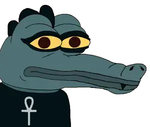 bea santello, pepe, ankh, black shirt, closed mouth, crocodile, dark blue skin, fang, female, looking at you