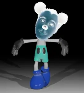 commiejak, mickey, black background, black sclera, blue skin, closed mouth, ear, front view, full body, glove