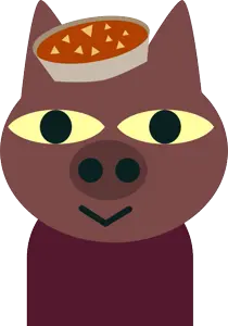 1character, animal, animal ears, bowl, brown skin, closed mouth, front view, looking at you, pig, pig nose