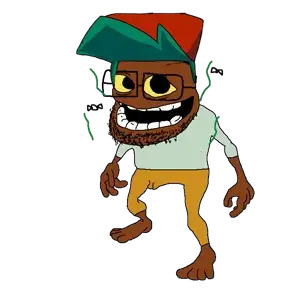 boyfriend (friday night funkin'), esl fnf pedo, unknown, black skin, boyfriend, brown skin, clothes, esl, full body, glasses