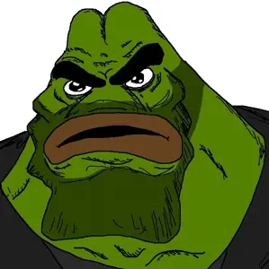 pepe, amphibian, angry, animal, big lips, eyebrows, frog, green skin, jawline, lips