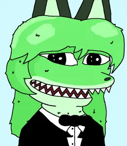 averi, pepe, amphibian, animal, animal ears, anthro, black eyes, blue background, bowtie, clothes