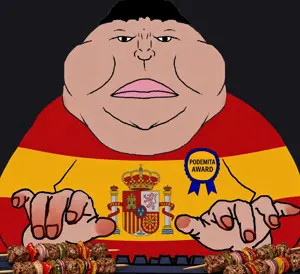 meximutt, 1soyjak, almost full body, angry, award, black hair, brown skin, closed mouth, fat, flag