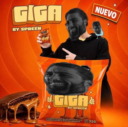 gigachad, alfajor, argentina, beard, black eyes, black hair, closed mouth, fat, food, giga (alfajor)