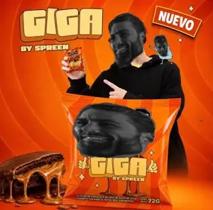 gigachad, alfajor, argentina, beard, black eyes, black hair, closed mouth, fat, food, giga (alfajor)