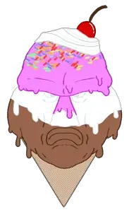 disgusting trevorcreature, 1soyjak, angry, bald, brown skin, candy, cherry, chin, chocolate, chocolate ice cream