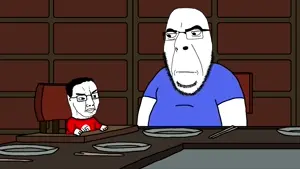 chris griffin, stewie griffin, chudjak, cobson, 2soyjaks, angry, animated, animation, bald, black eyes