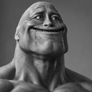 gigachad, buff, bulleh, crying, forever alone, gray background, gray skin, grayscale, looking up, monochrome