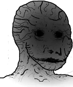 wojak, bald, crack, creepy, gray skin, horror, no glasses, scary, schizo, schizophrenia