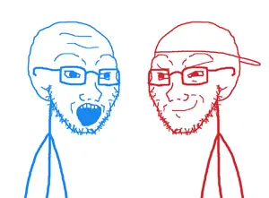 soyak, soyak (smug), 2010s, 2soyjaks, bald, baseball cap, blue outline, cap, closed mouth, clothes