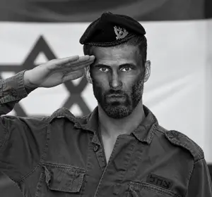 der coomer, gigachad, army, beret, clothes, grayscale, idf, israel, jewish text, looking at you