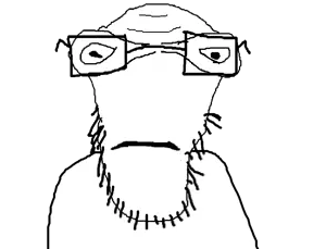 pastajak, unknown, 1soyjak, bald, black eyes, closed mouth, front view, glasses, looking at you, monochrome