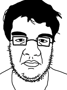 karajak, 1soyjak, black hair, bushy eyebrows, closed mouth, fat, glasses, hair, looking at you, pedophile