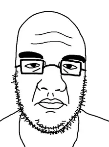 karajak, 1soyjak, bald, bushy eyebrows, closed mouth, fat, glasses, looking at you, pedophile, stubble