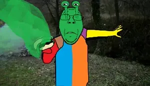 bernd, 1soyjak, bald, beard, closed mouth, front view, frown, glasses, half body, hamburger