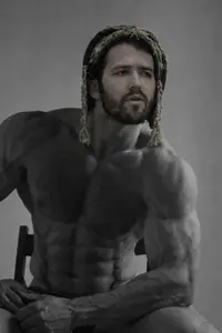gigachad, 1nas, andrew visser, beard, buff, chair, clothes, gray background, gray skin, grayscale
