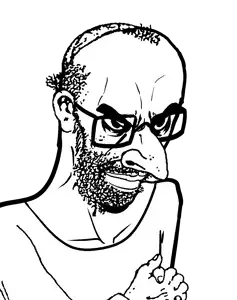 happy merchant, chudjak, chudjak seething, 1soyjak, balding, beard, closed mouth, clothes, ear, glasses