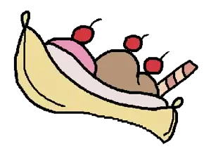 accessory, aliased, banana, banana split ice cream, cherry, clothes, food, fruit, hat, ice cream
