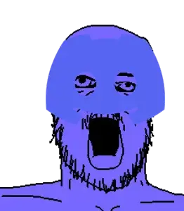 a24 slowburn soyjak, 1soyjak, bald, black eyes, blue skin, discord, lips, logo, looking up, no nose