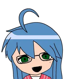 konata izumi, honse, 1soyjak, anime, anime girl, blue hair, fangs, female, glasses, green eyes