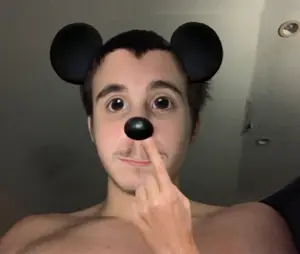 mickey mouse, 1nas, big eyes, big nose, black eyes, black hair, closed mouth, ear, ears, finger