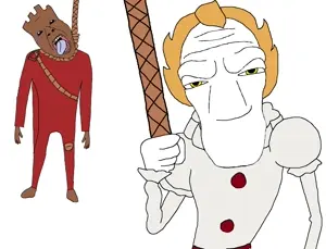 pennywise, bernd, cephalopod soyjak, 2soyjaks, ack, bald, brown skin, button, chubby, closed mouth