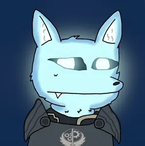 averi, pepe, quantie, 1nas, animal, blue background, brotherhood of steel, closed mouth, coyote, fallout 3