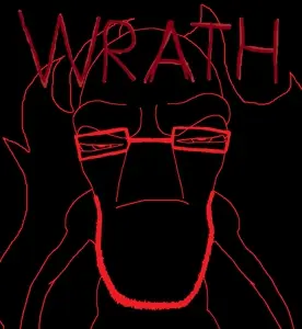 cephalopod soyjak, 1soyjak, anger, arm, bald, black background, chubby, closed mouth, enraged, fire