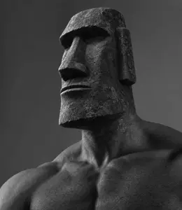 gigachad, 🗿, buff, closed mouth, gray background, gray skin, moai, moyai, statue, stone