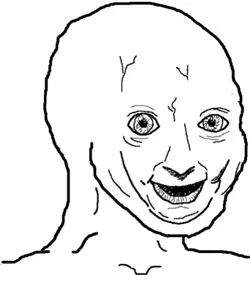 wojak, bald, black eyes, creepy, creepy face, no beard, no glasses, scary, scary face, schizo