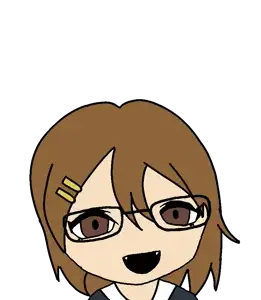 honse, 1soyjak, anime, anime girl, brown eyes, brown hair, fangs, female, glasses, hair