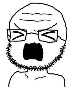 chud robot, astolfo, unknown, 1soyjak, angry, bald, chibi, closed eyes, collarbone, fang