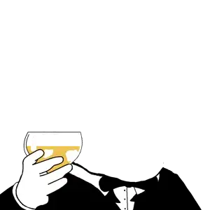 alcohol, black bowtie, black suit, drink, fat, holding glass, holding object, suit and bowtie, transparent background, uncolored skin
