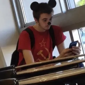 mickey mouse, commiejak, mickey, /mickey/, backpack, black eyes, closed mouth, commie, communiaryan, ear