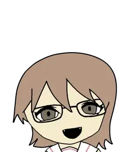 honse, 1soyjak, aioi yuuko, brown eyes, brown hair, fangs, female, glasses, hair, medium hair