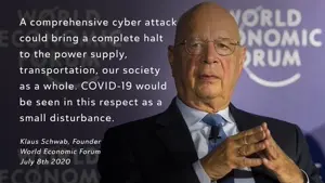 klaus schwab, bald, balding, closed mouth, clothes, covid, cyberattack, english text, front view, glasses