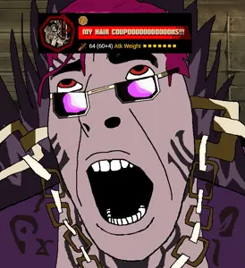 ricardo(limbus company), cobson, 1soyjak, ahegao, boat, buff, bushy eyebrows, chain, coin, drawn background