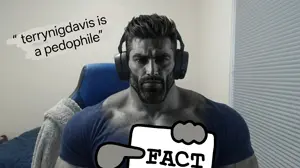 gigachad, beard, blue shirt, buff, car crash, fact, failtroll, foodistzen, gray skin, hair