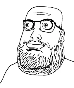 sterell, 1soyjak, bald, beard, big lips, black eyes, chin, closed mouth, double chin, ear
