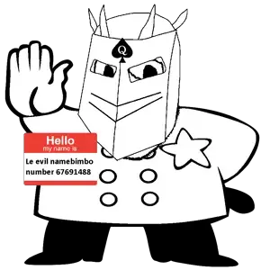 gapejak, tismjak, tismjak, badge, button, clothes, hello my name is sticker, horns, mask, name tag