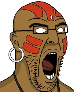 dhalsim (street fighter), imhotep, 1soyjak, anime, bald, brown skin, bushy eyebrows, ear, earring, face paint
