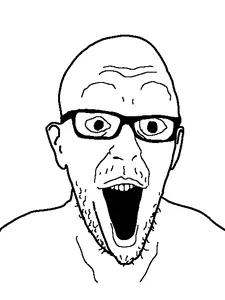 burnjak, bald, black eyes, ear, gaping mouth, glasses, open mouth, open mouth, stubble, teeth